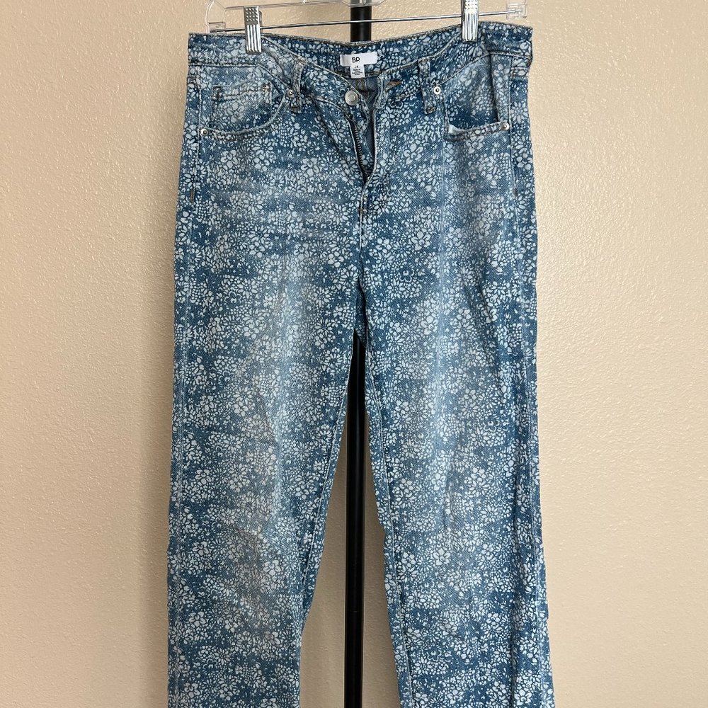 BP. Straight Leg Jeans Women's 28 Blue Denim Floral Print Mid Rise Medium Wash